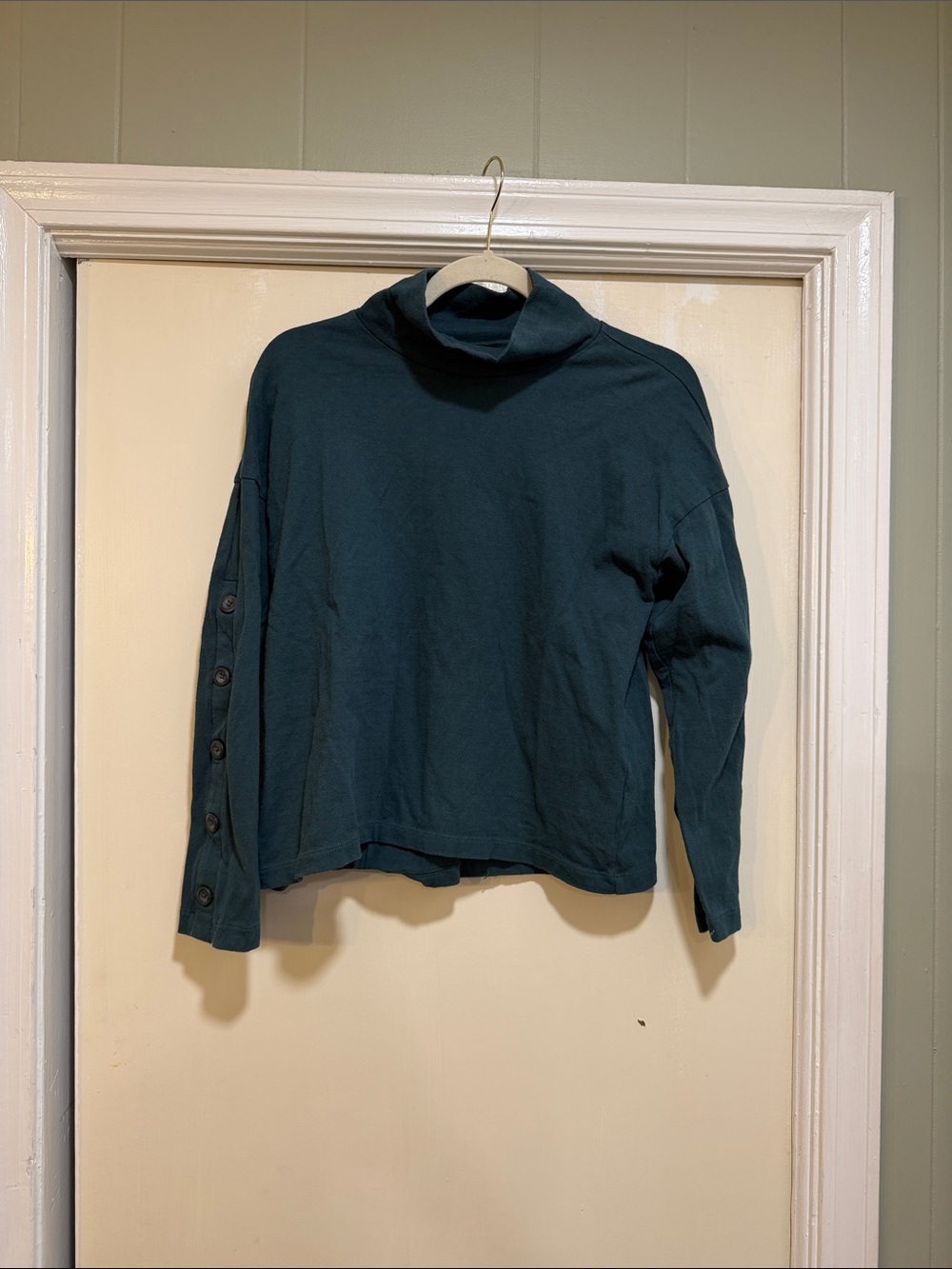 Madewell Teal Turtleneck Button-Sleeve Sweater